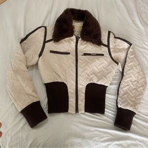 Y2K Adikt Cropped Quilted Jacket with Faux Fur Collar